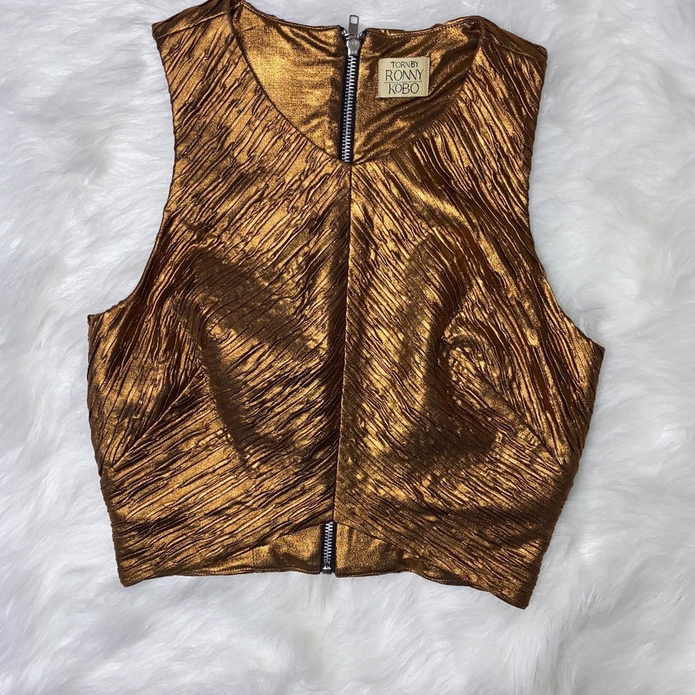 Torn by Ronny Kobo Crop Top Bronzed Metallic